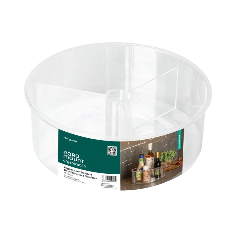 Organizador Giratório Redondo 3 Divisórias Multiuso Cozinha Banheiro Porta Tempero Maquiagem Cosméti