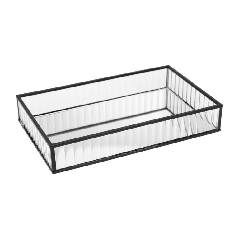 Bandeja Lyor de Metal com Espelho Preta 15cm x 25c