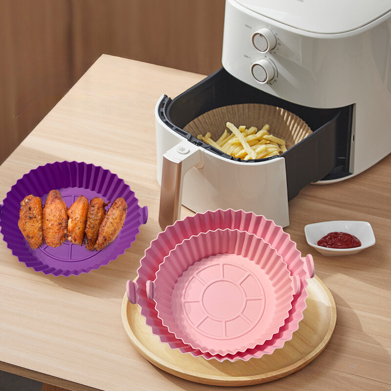 Kit Com 6 Formas De Silicone Para Air fryer Tamanhos Variados Antiaderente Microondas Lavável Alça