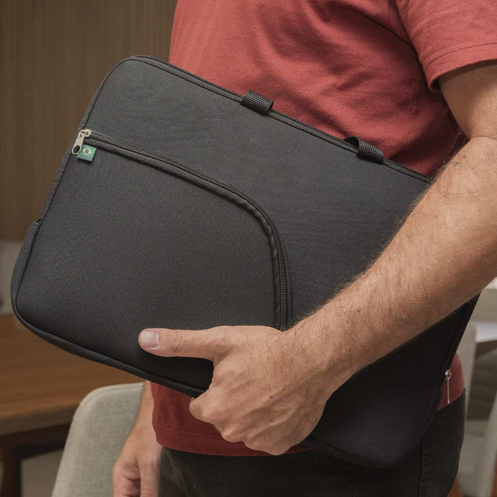Capa Case Notebook Preto 15.6 Resistente Impermeável C/ Alça 14/15/17 Polegadas Bolso Externo