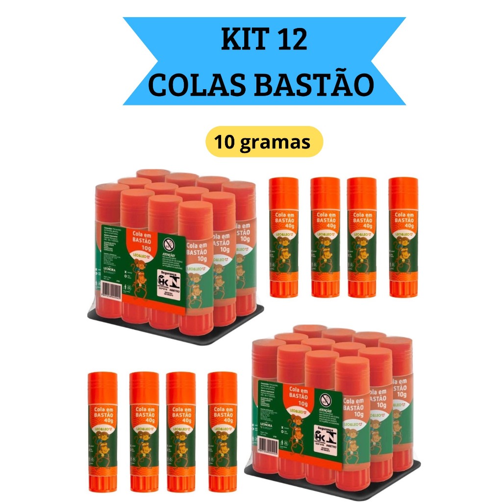 Kit 12 Colas em Bastão Escolar 10g  Escritório Artesanato LeoELeo