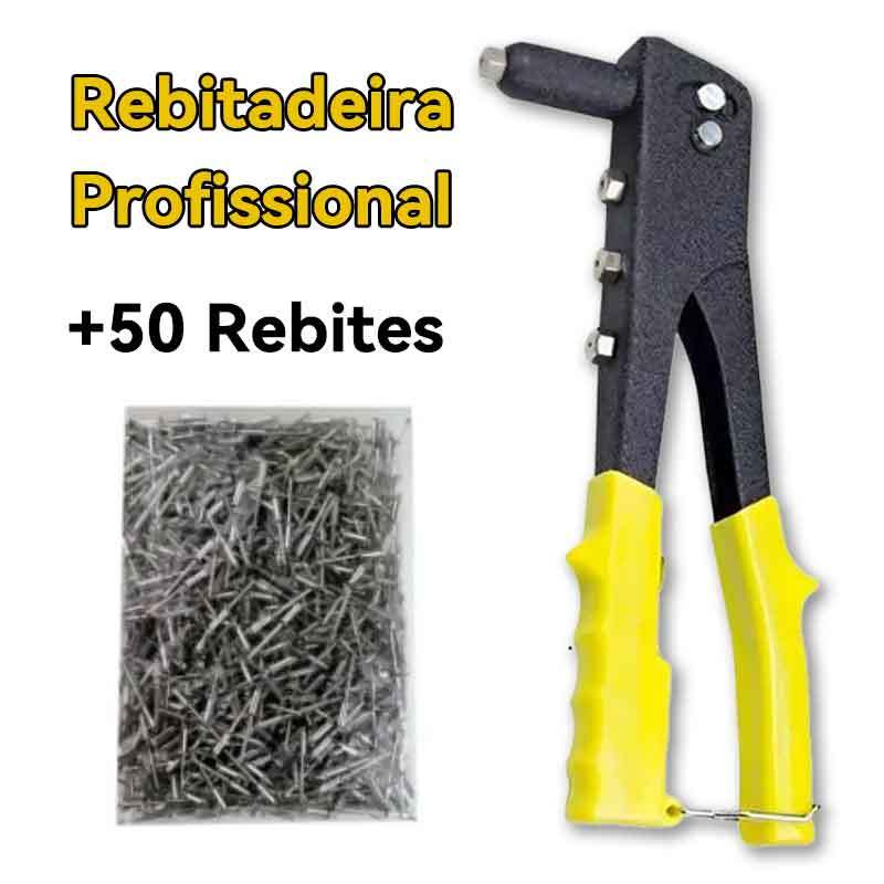 Rebitadeira Manual Profissional Alicate Rebitador 9,5 pol 24cm 4 Bicos + 50 Rebites