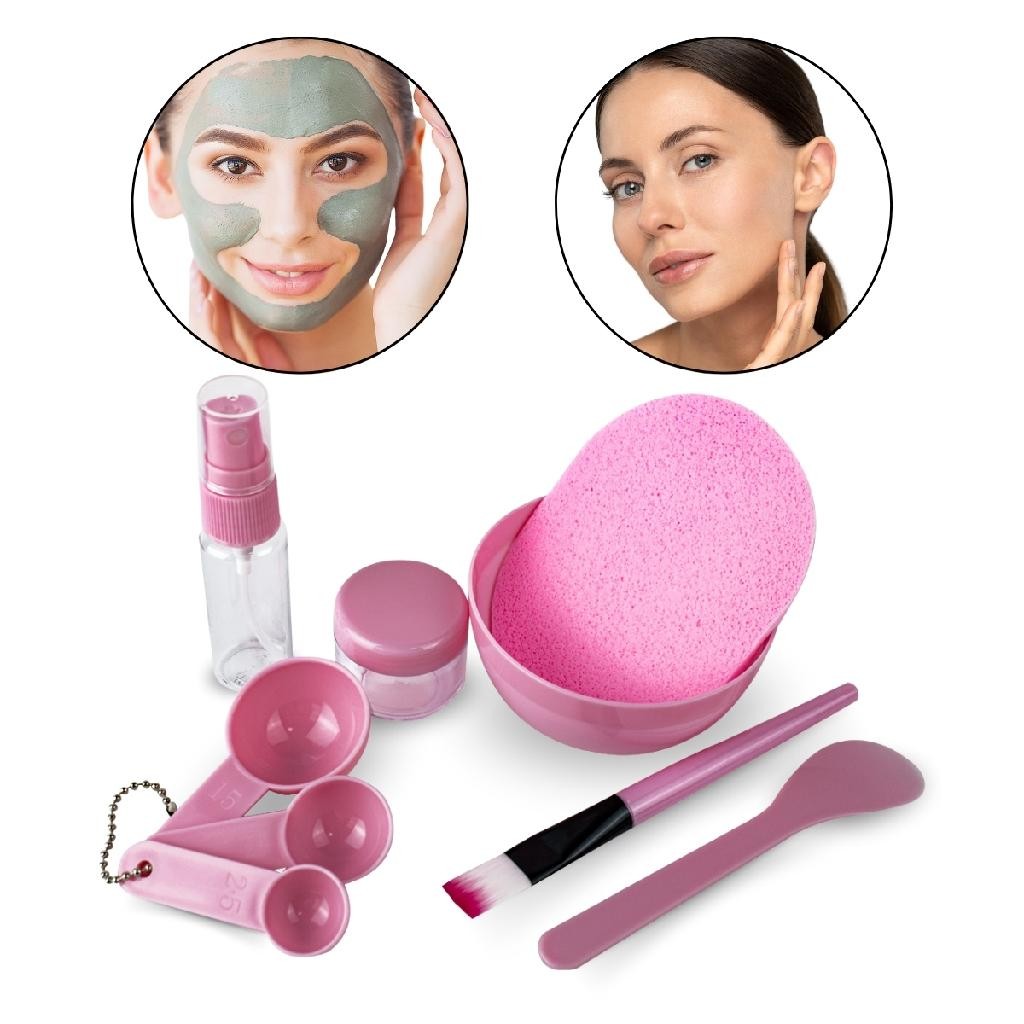 Kit Skin Care Argila Frasco Esponja Espátula Pincel Colher Limpeza de Pele Cuidados Pele Necessaire