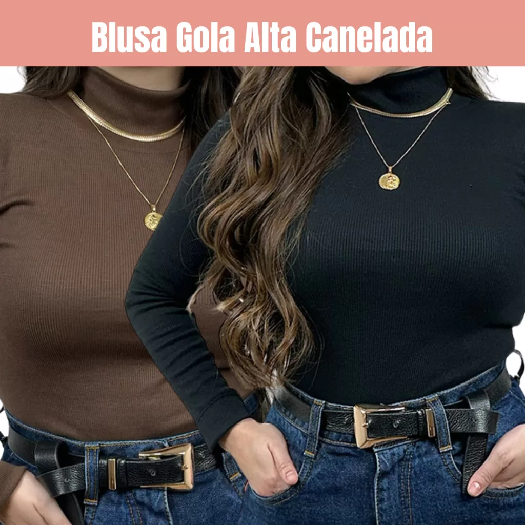 Gola Alta Feminina Segunda Pele Algodão Versátil T-Shirt Moda Casual