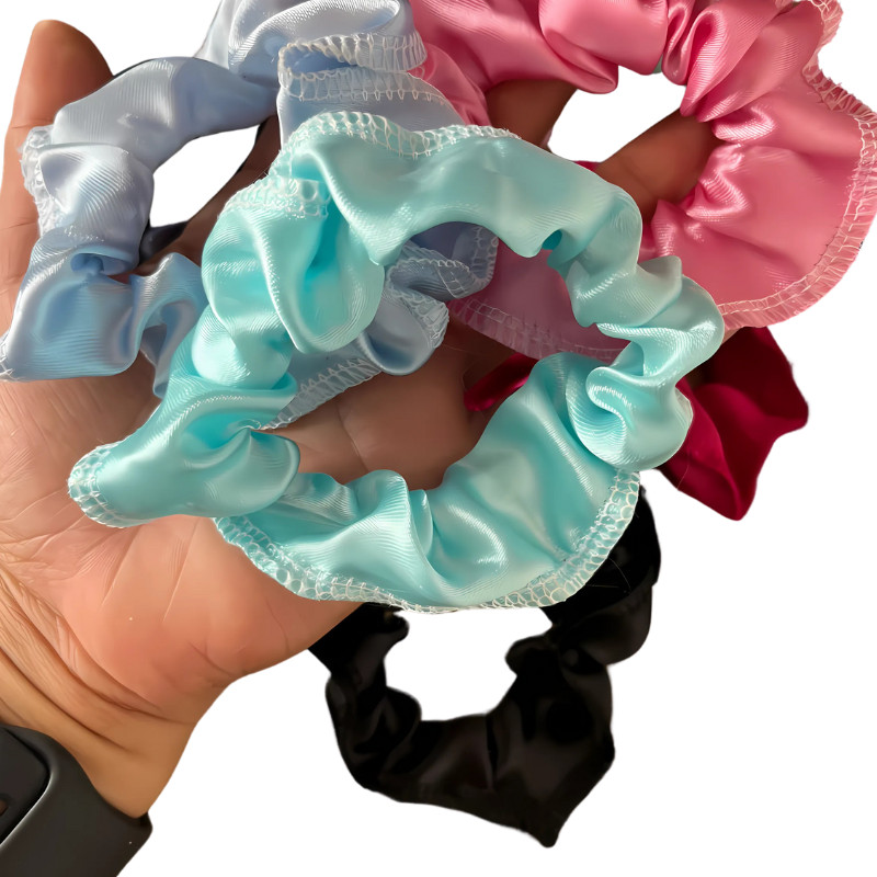 Kit Xuxa de Cetim Scrunchie de Cetim Xuxa de Seda para Cabelos Antifrizz Rabicó Elástico de Cabelo