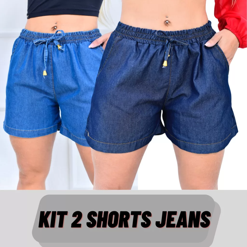 Short femininos, Kit com 2 peças, Bermuda soltinha casual, para o verão e dia quente, com elástico