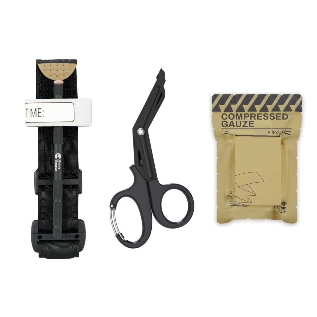 Kit APH Tático Torniquete + Tesoura Ponta Romba + Gaze Estéril + Luvas APH Tático