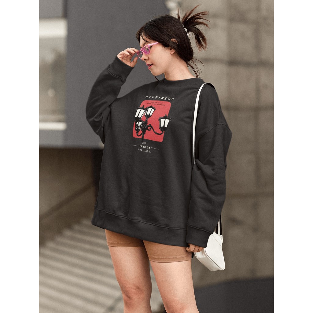 Moletom Blusa de Frio Básico Estiloso Feminino Estampado Gola Redonda Confortável 100% Algodão – Hap