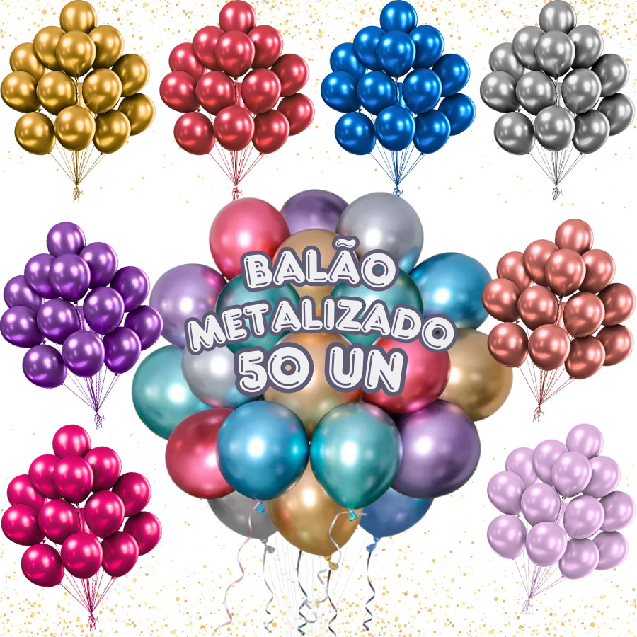 50 Balão Bexiga Metalizada N. 10 Decoração De Festa Metalizada Aniversário Casamento Evento Painel