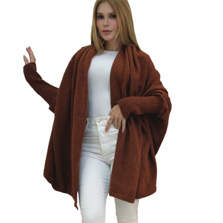 Kimono Capa Poncho Blusa Tricô Mousse Outono Inve
