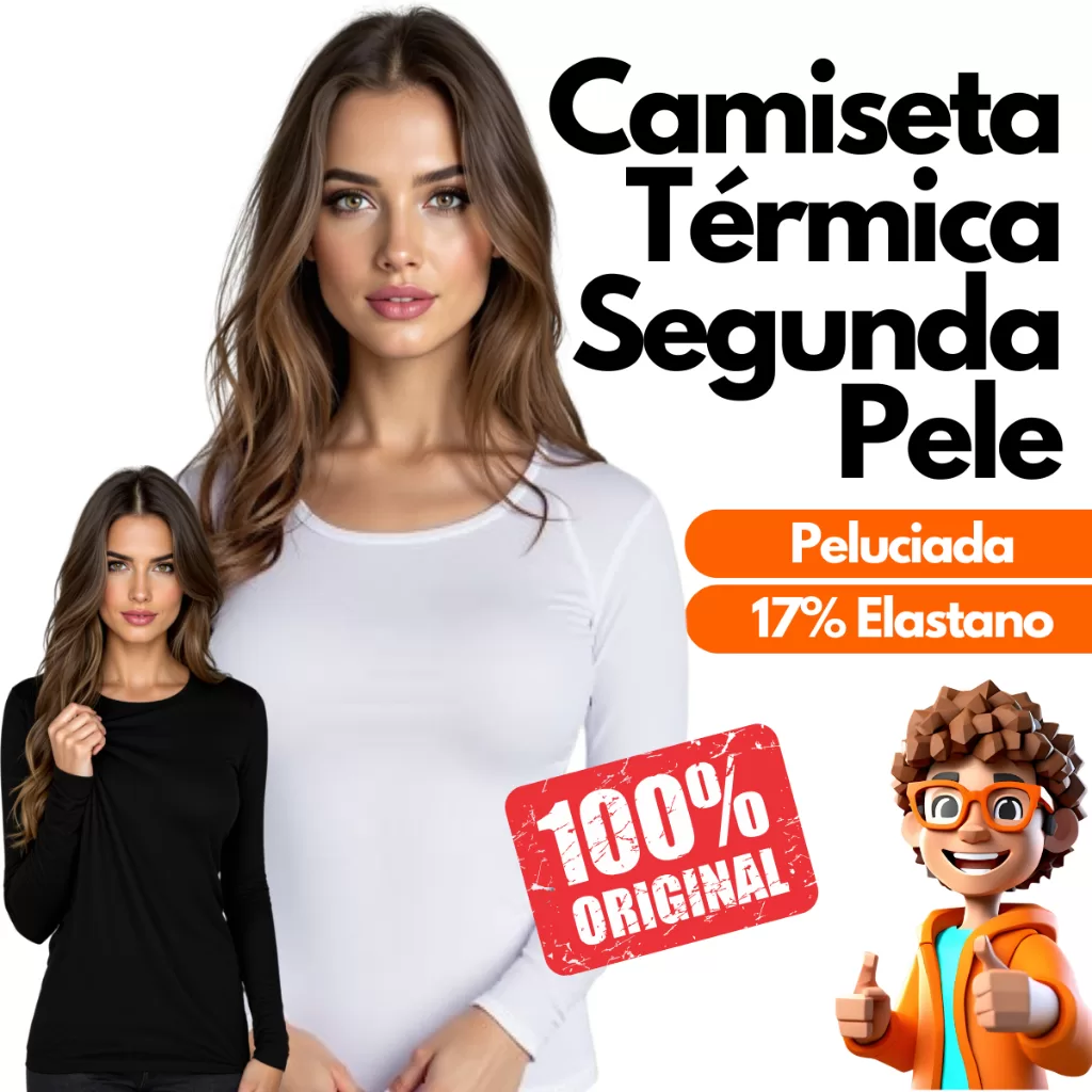 Camiseta Térmica Feminina UV Manga Longa Segunda Pele Blusa Branca