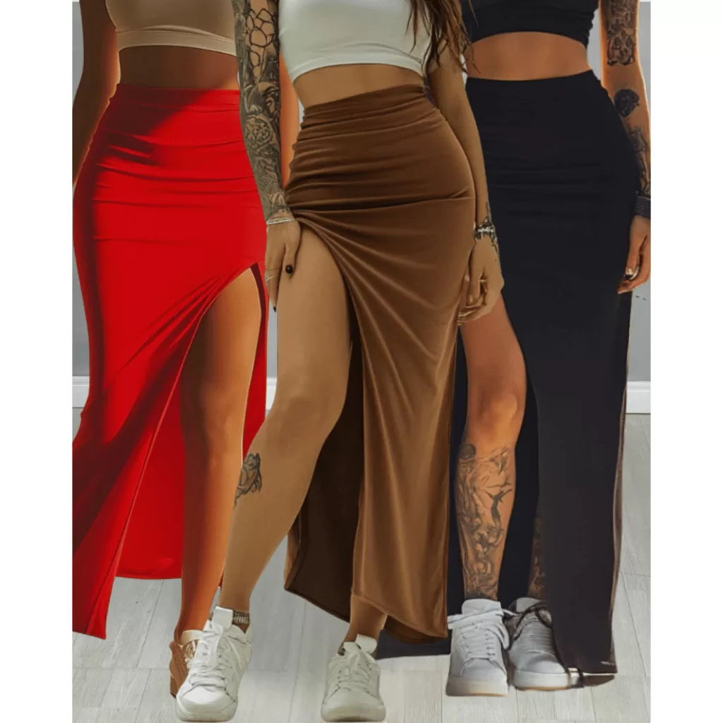 Kit 2 Saia com Fenda Lateral Sensual Feminina Suplex Cintura Alta Casual Gringa Rave Estilosa