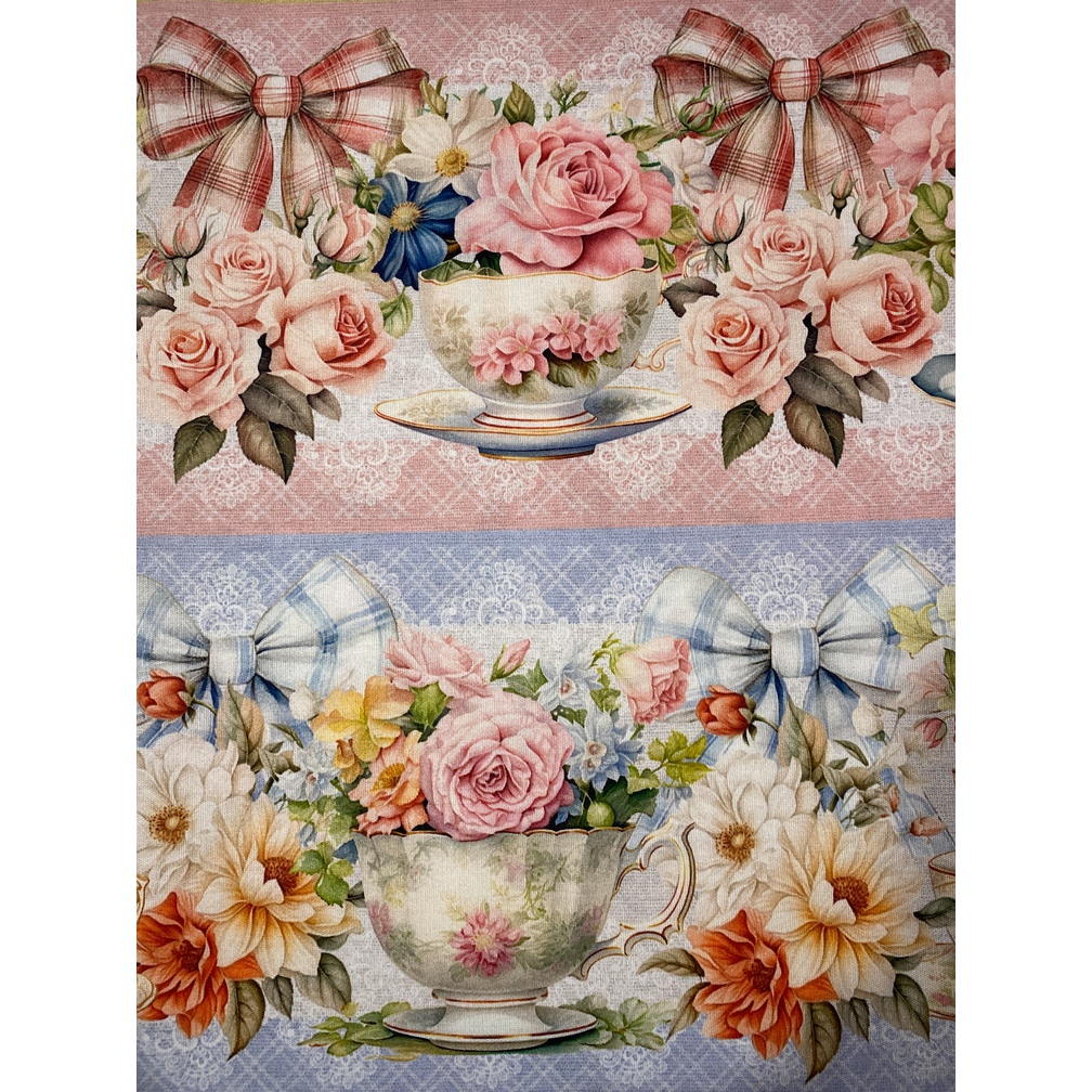 Tecido Tricoline Estampado Barrado Digital 100% Algodão – Chá e Flores