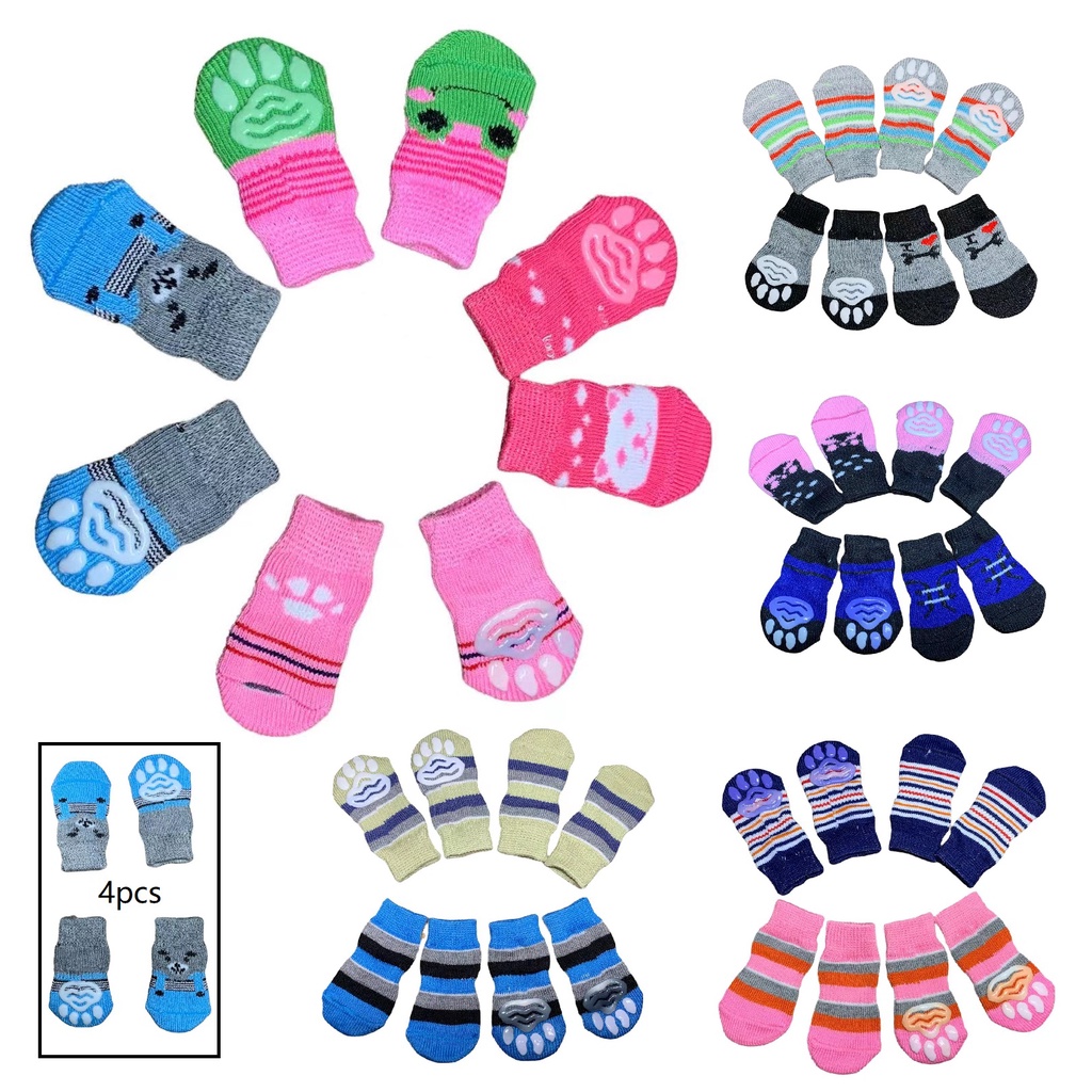 4 peças de Meia Para Pet Cães Gatos Antiderrapante Sapatos Socks Frio