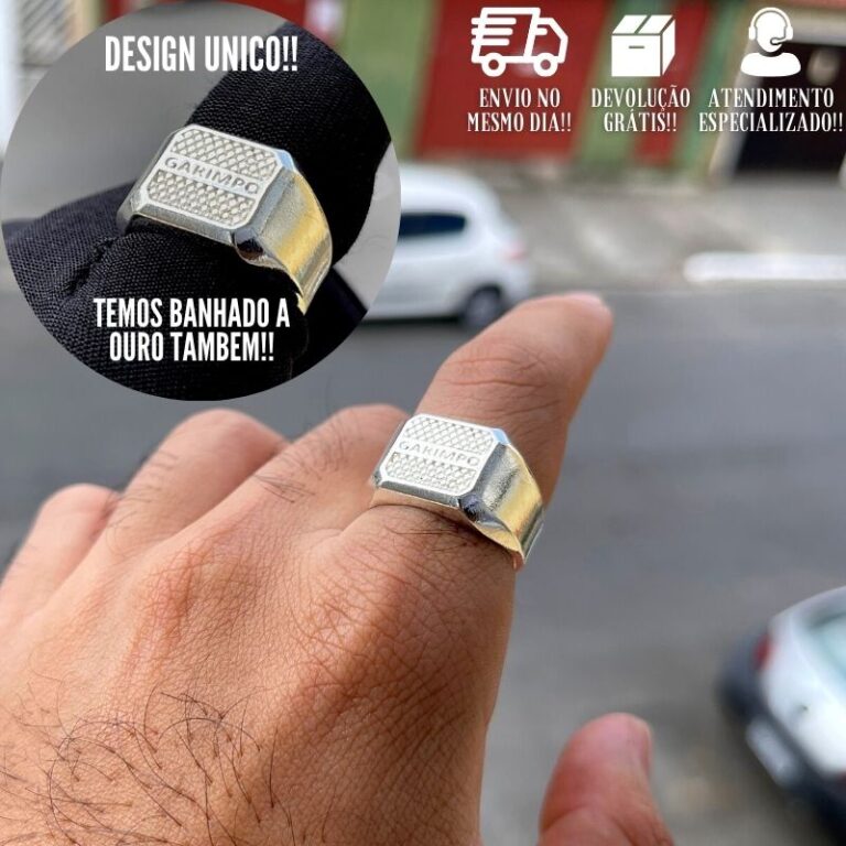 Anel Masculino de Prata 925 Dedeira em Relevo Banh