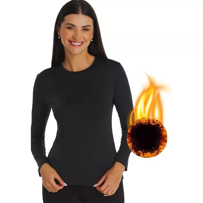Blusa de Frio Feminina Segunda Pele Térmica Flanelada Peluciada Inverno Manga Longa