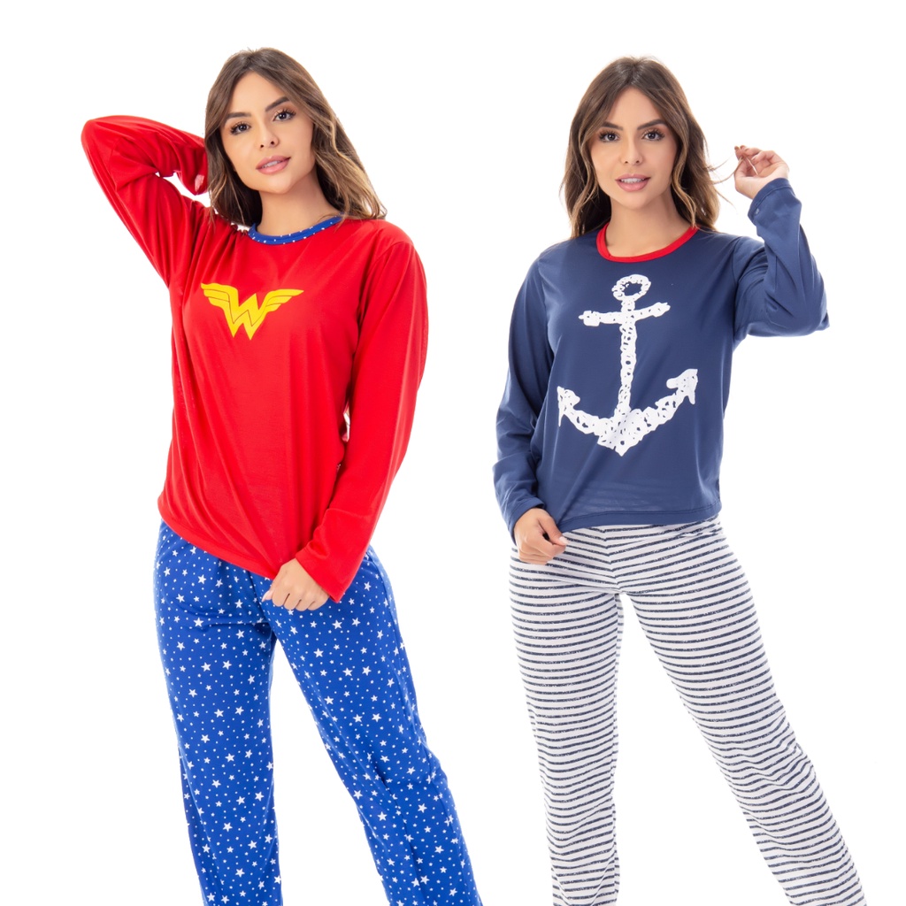 Promoção Pijama Longo Personagens Inverno Linha Noite Confortável Estampado 330