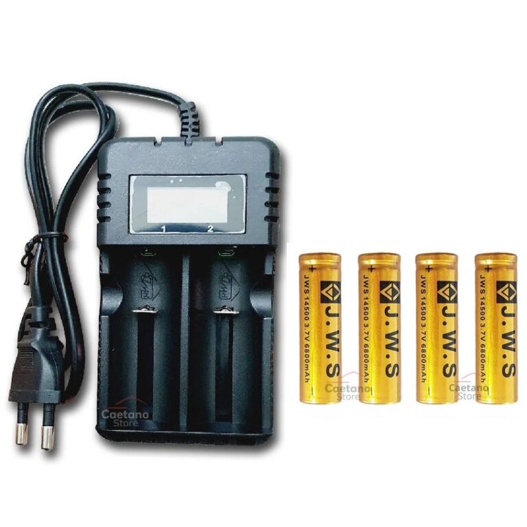 Carregador + 4 Baterias modelo 14500 3.7v 6800mah 