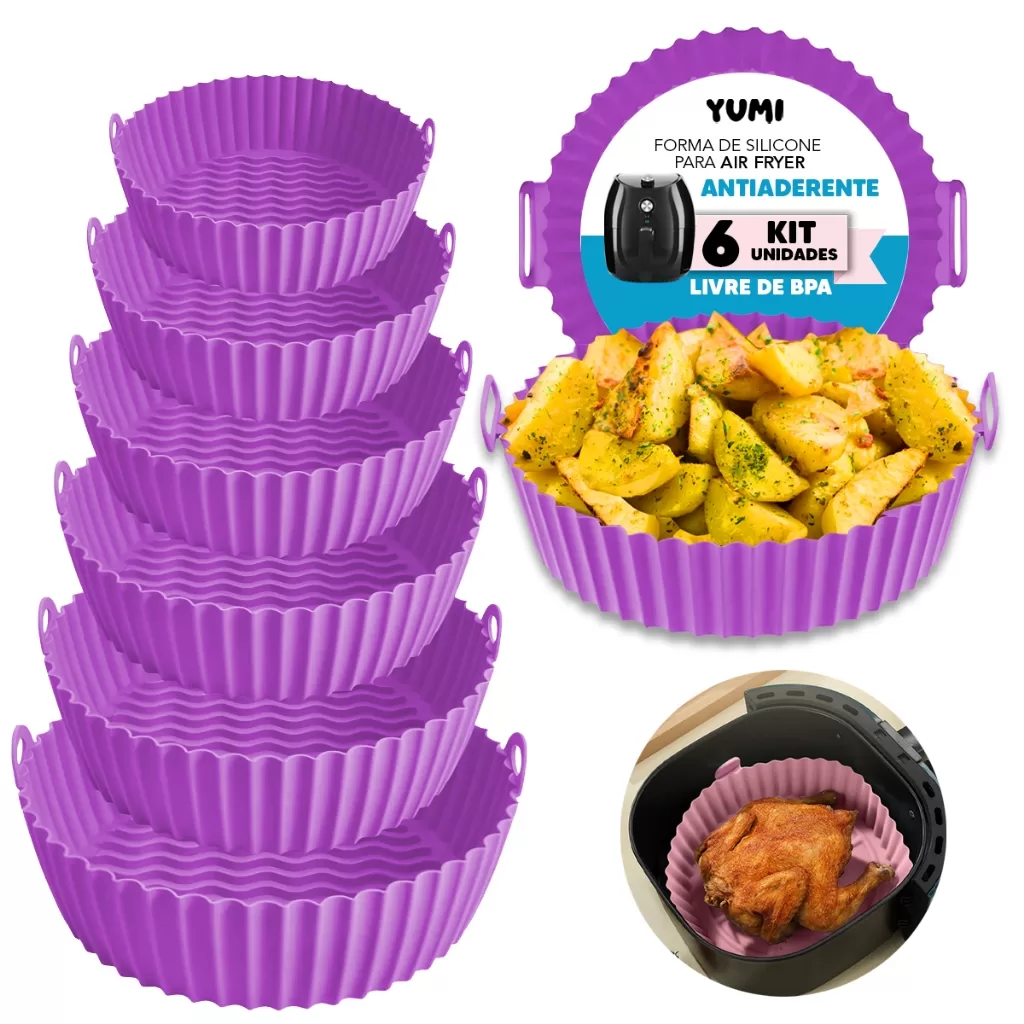 6 Peças/Conjunto  A Melhor Forma Silicone P/ Fritadeira Air Fryer forno Micro-ondas C Alça cesto 80g