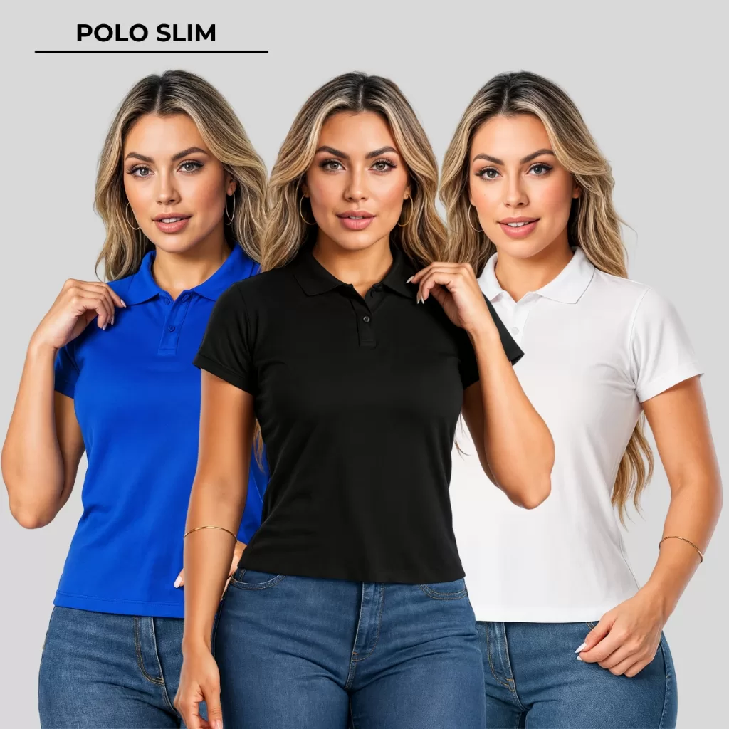 Kit 3 T Shirt Blusa Feminina Baby Look Gola Polo Listrada Algodão Moda Luxo