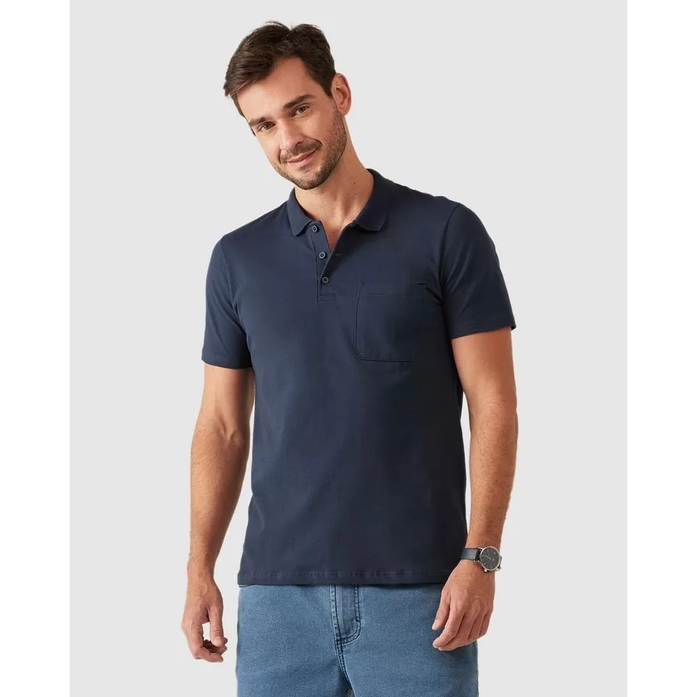 Camisa Polo Básica Masculina Gola Esporte E Bolso Piquet Stretch
