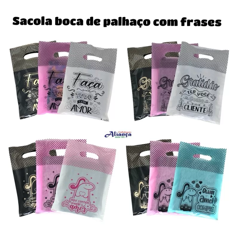 50 Sacolas Boca de Palhaço 30X39cm Gratidão
