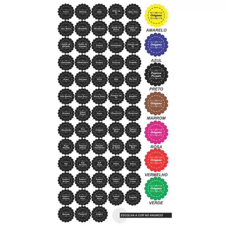 CARTELA TEMPERO 63 ETIQUETAS ADESIVO AUTO COLANTE 