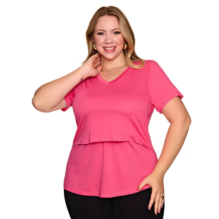 Blusa amamentação camiseta gola em V gestante ro