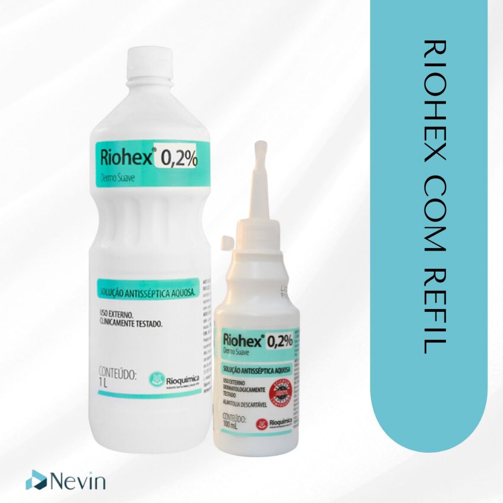Riohex 0,2% 1 LITRO + REFIL 100 ML Dermo Suave Solução Aquosa – Rioquimica
