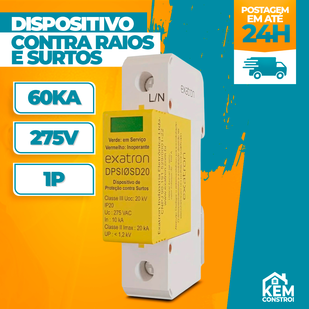 Protetor Contra Raios e Surtos DPS 60KA 275V 1P – Exatron