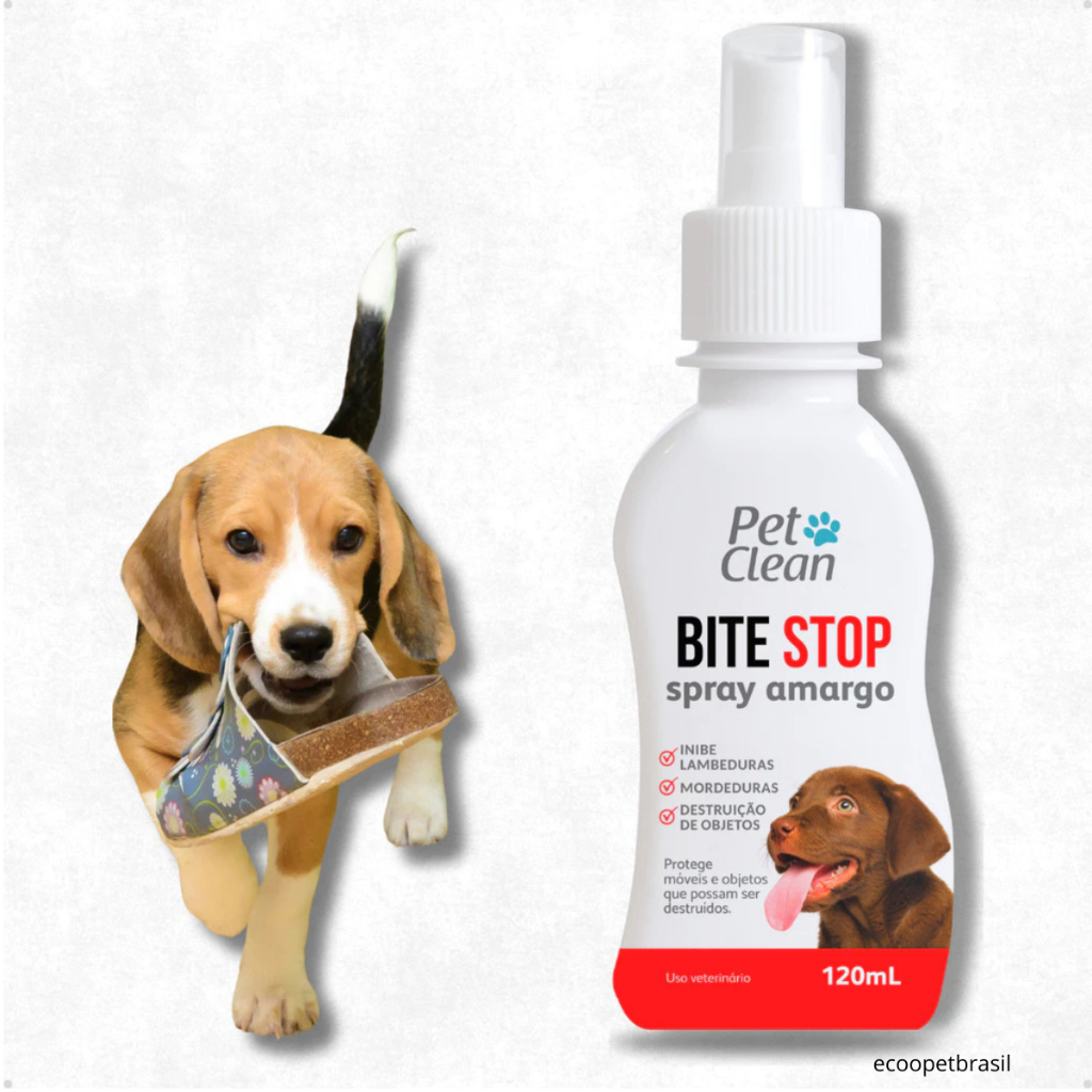 Bite Stop Pet Clean Spray Amargo Adestrador Anti lambida, Mordedura e Destruição de Objetos – 120 ml