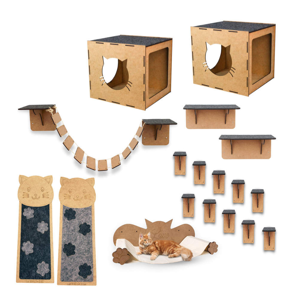 Kit Playground Para Gato Completo 18 Peças 4mm Gatificação em Mdf