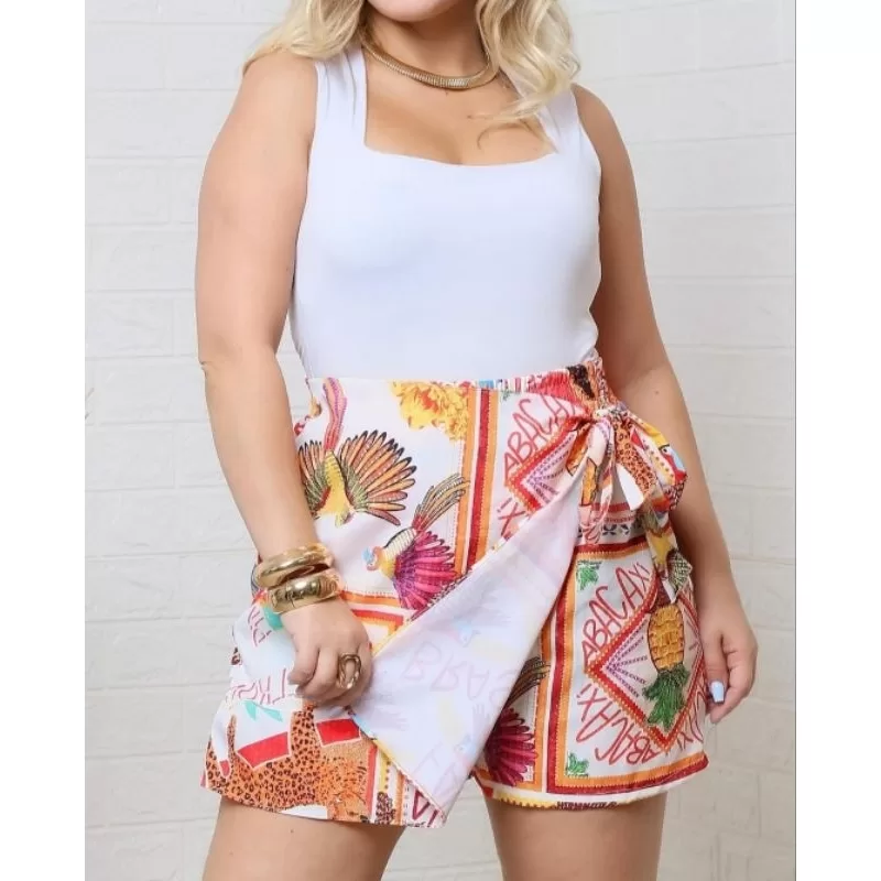 Shorts Saia Tropical Estampado com Amarração