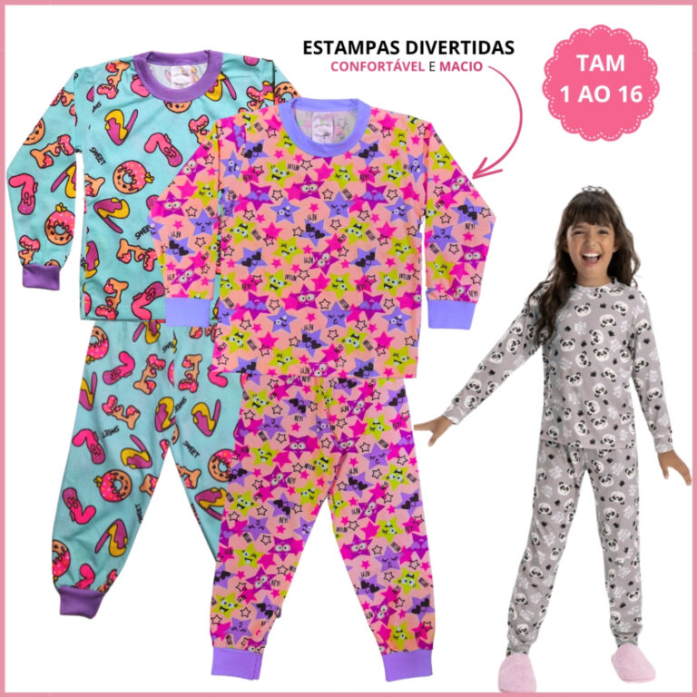 Kit 4 Peças Pijama Feminino Infantil Inverno 2 Ca