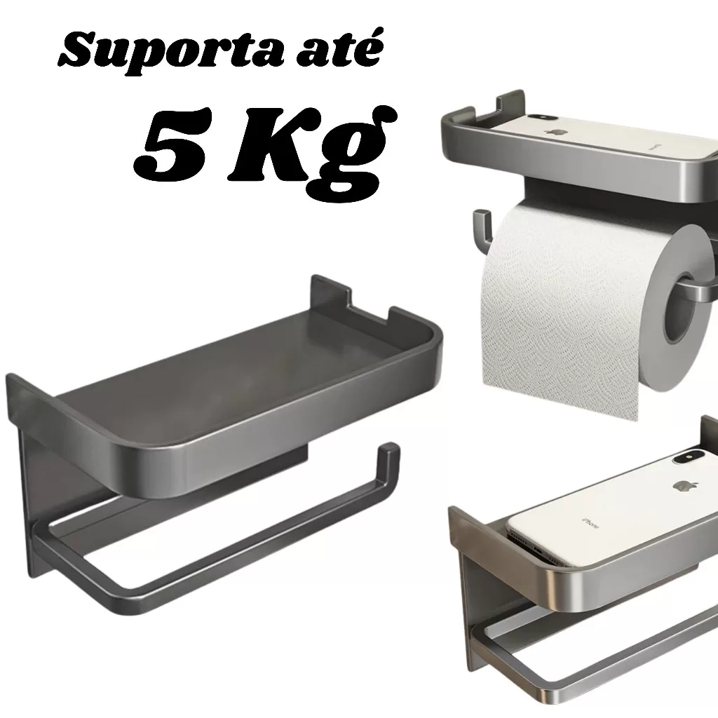 Suporte Papel Higiênico Premium Apoio Para Celular de Banheiro Fixo na Parede Sem Furos