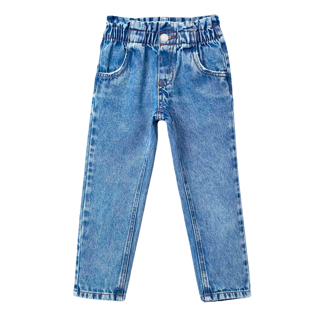 Calça Hering Azul Infantil Menina Paper Bag Jeans