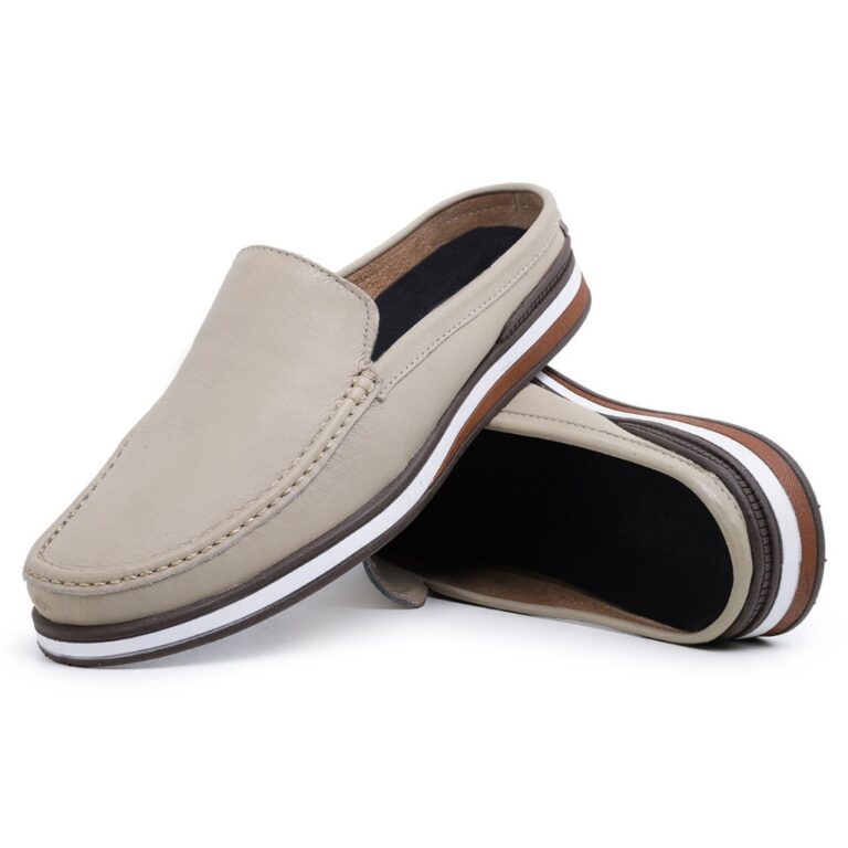 Mule em Couro Legítimo Estiloso Mocassim Casual C