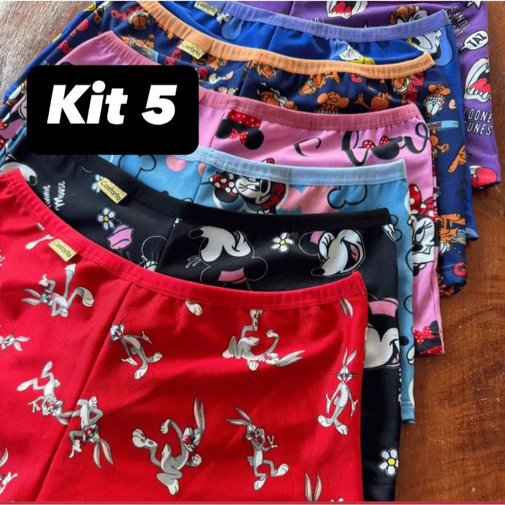 KIT 5 Shortinho Conforto Feminino em Poliéster Estilo Cueca Não Marca na Roupa Ótimo Para Gestante