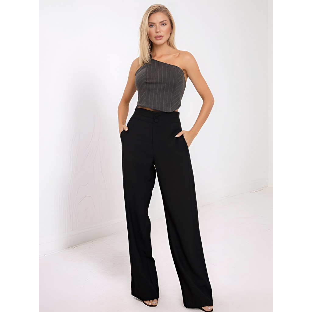 Conjunto Longo Alfaiataria Cropped e Calça Pantalona Elegante Classico