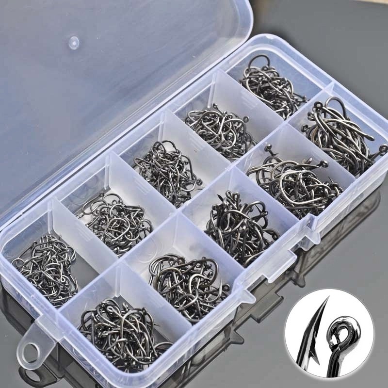 Ganchos De Pesca De Aço De Alto Carbono 100-600pcs-Conjunto De Gancho Resistente À Corrosão Para Águ