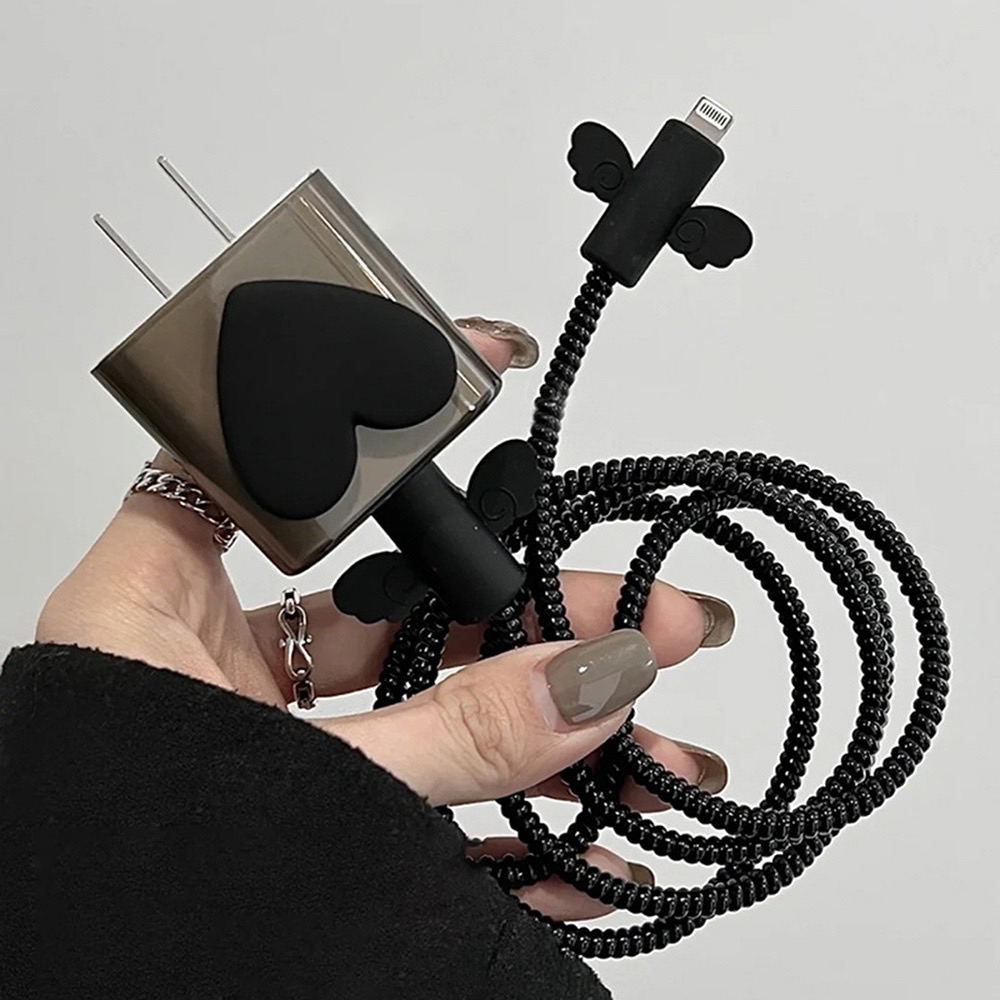 Cabeça De Carregamento Proteger Caso Capa + Cabo + Enrolladores De Silicone Padrão Do Amor Coração T