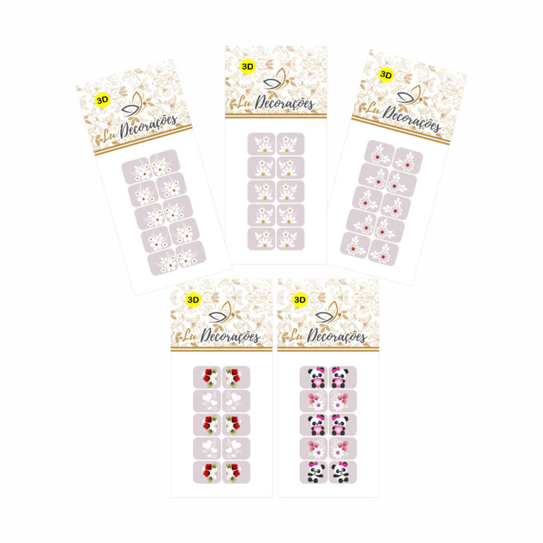 Kit com 100 adesivos de unhas, modelos variados. A