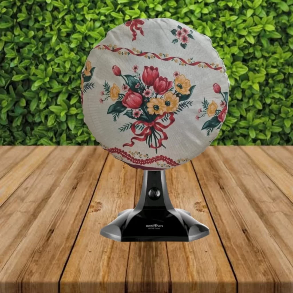 CAPA PARA VENTILADOR FLORES 40 CM DIÂMETRO AJUSTÁVEL BEGE FLORAL VERMELHO