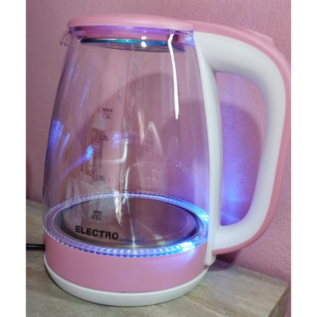 Jarra Elétrica de Vidro ROSA com led azul vidro temperado 110v e 220v – Chaleira Elétrica – ROSA – E