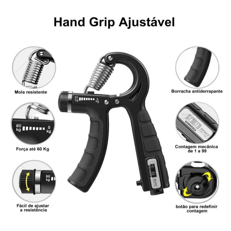 Hand Grip Mola Ajustável 5 A 100kg com Contador Exercícios Fisioterapia