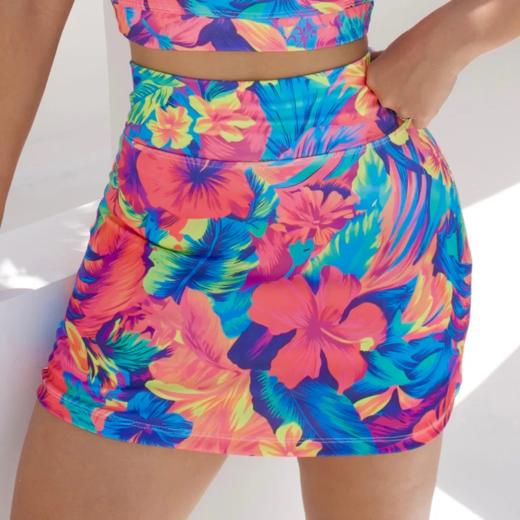 Short Saia Feminino Cintura Alta Suplex Esportivo Academia Fitness Estampada Floral Abstrato