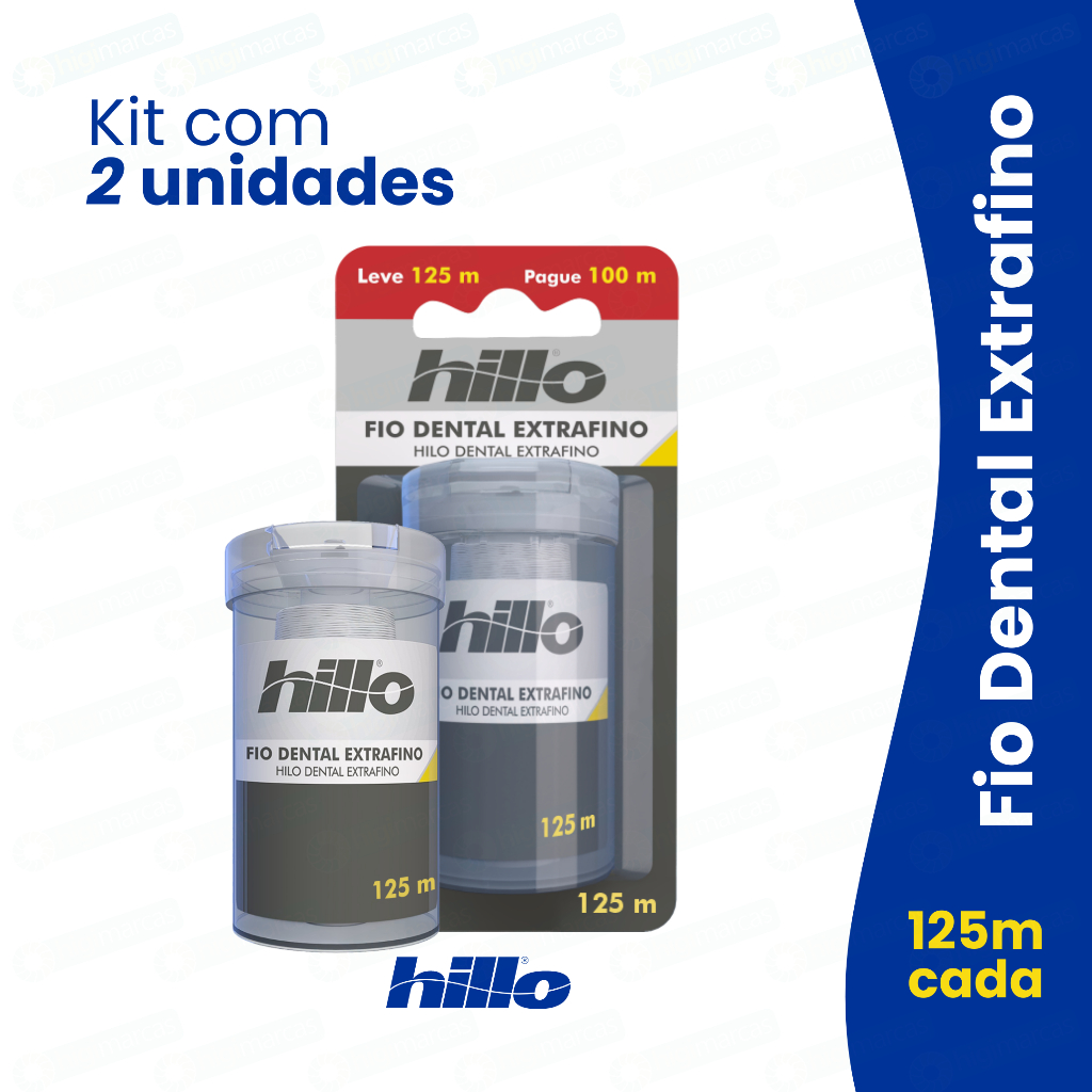 Kit 2 Fio Dental Hillo Extra Fino 125 Metros  Higiene Bucal Eficiente e Confortável