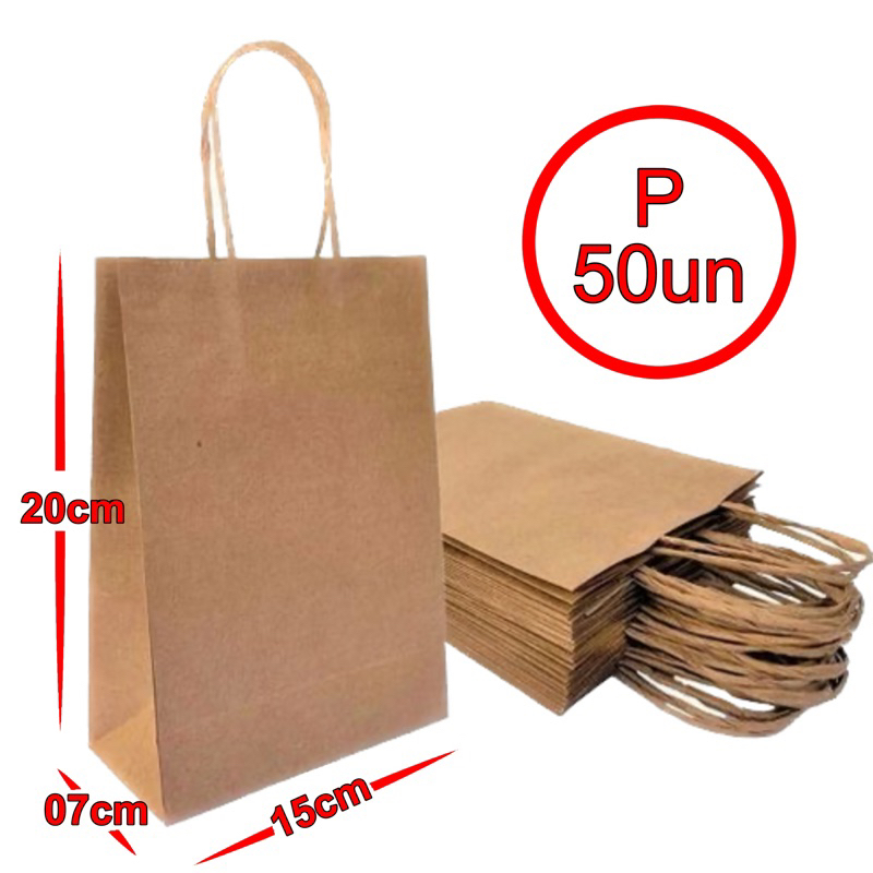 Sacola De Papel Kraft Natural P 15x19x07cm 50 Unidades