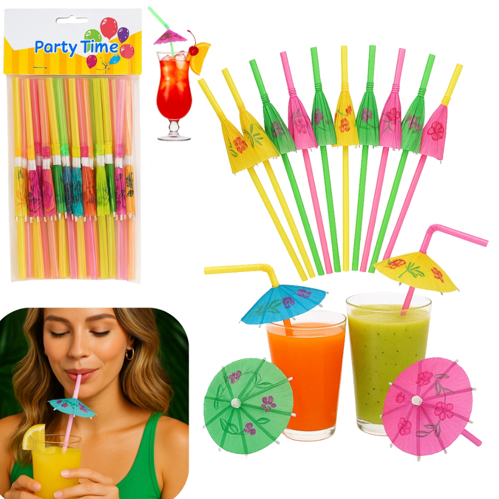 Kit 40 – Canudo Guarda Chuva Descartável Para Drinks