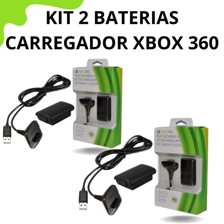 Kit Bateria + Cabo Xbox 360 Carregador Controle En